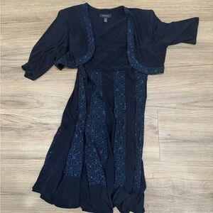 R&M Richards Midnight Blue Dress sparkle dress with coordinating shrug sweater